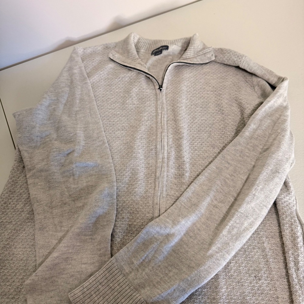 Eddie Bauer Womens Large Full Zip Cardigan Sweater Gray Mock Neck Knit D1460277